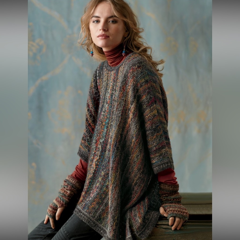Peruvian Connection Alpaca Wool Mariscal Poncho Sweater Small Multicolor Boho